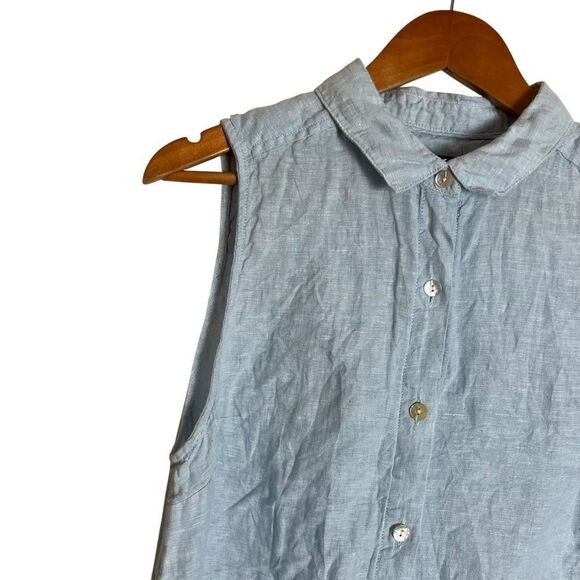 Jones New York 100% linen blue button tank - Picture 2 of 9